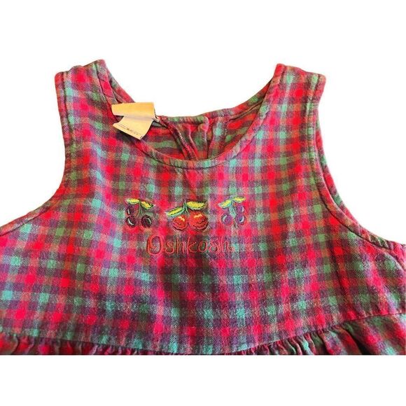 Vintage OshKosh B’gosh pink purple plaid checkered sleeveless dress cherries 6x - Picture 2 of 6